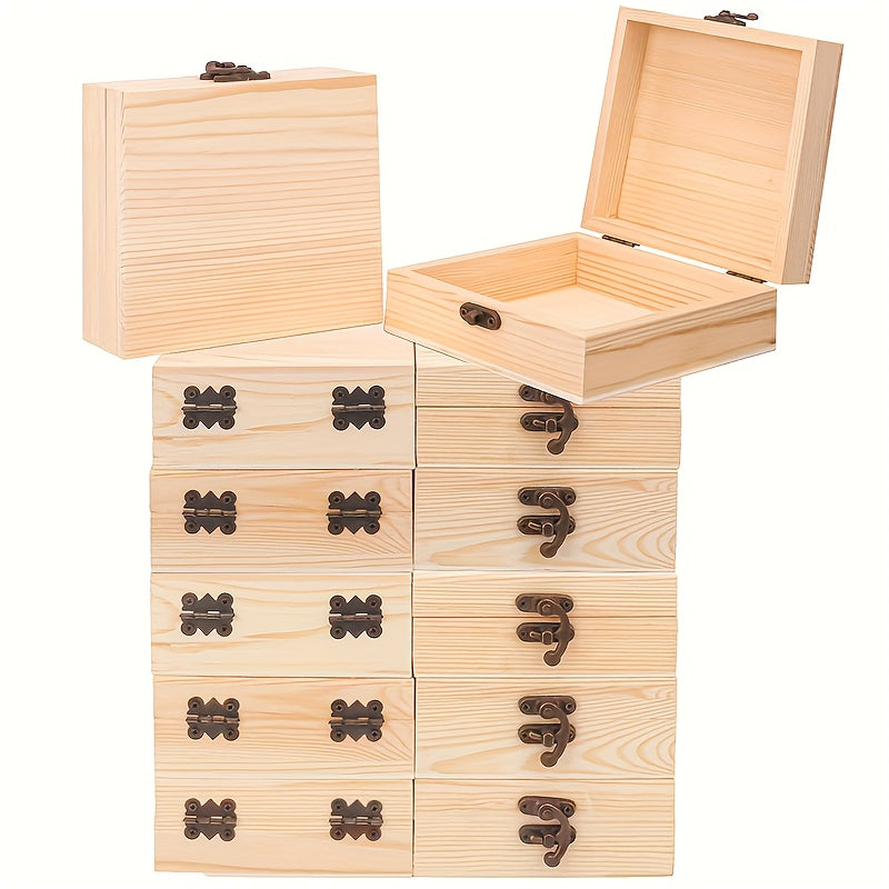 Unfinished Wooden Treasure Chest Boxes 12-Pack with Lid & Clasp - DIY Craft Boxes, Pirate Party Favors for Birthday Parties, Christmas Gift Boxes & Kids Decoration Projects