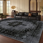 Bohemian Floral Velvet Area Rug – Machine Washable Low-Pile Carpet, Non-Slip Geometric Pattern Floor Mat for Living Room, Bedroom, Office & Cafe, 56x80 Inch