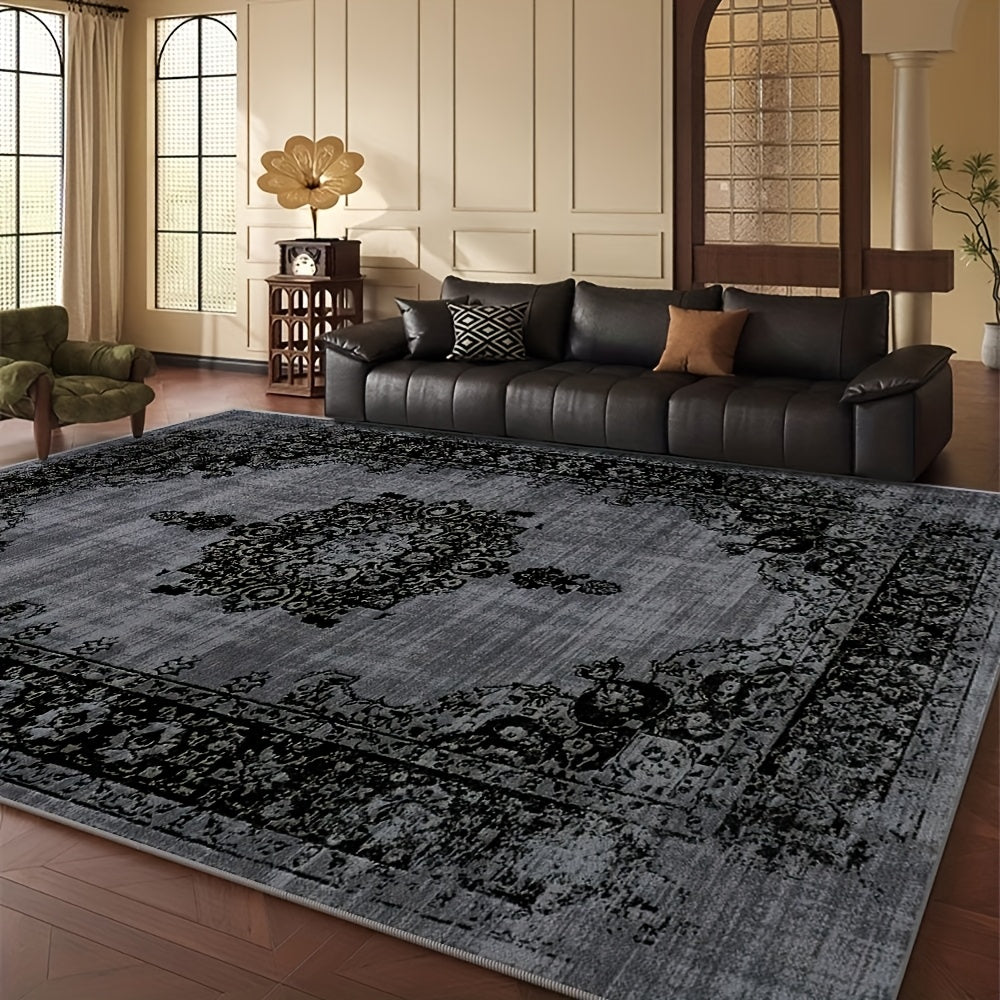 Bohemian Floral Velvet Area Rug – Machine Washable Low-Pile Carpet, Non-Slip Geometric Pattern Floor Mat for Living Room, Bedroom, Office & Cafe, 56x80 Inch