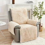 Velvet Lounge Chair Cover with Pocket Anti Slip Elastic Slipcover - Soft Plush Sofa Protection Cover for Living Room Office Home Decor, Brown Grey 53x75in