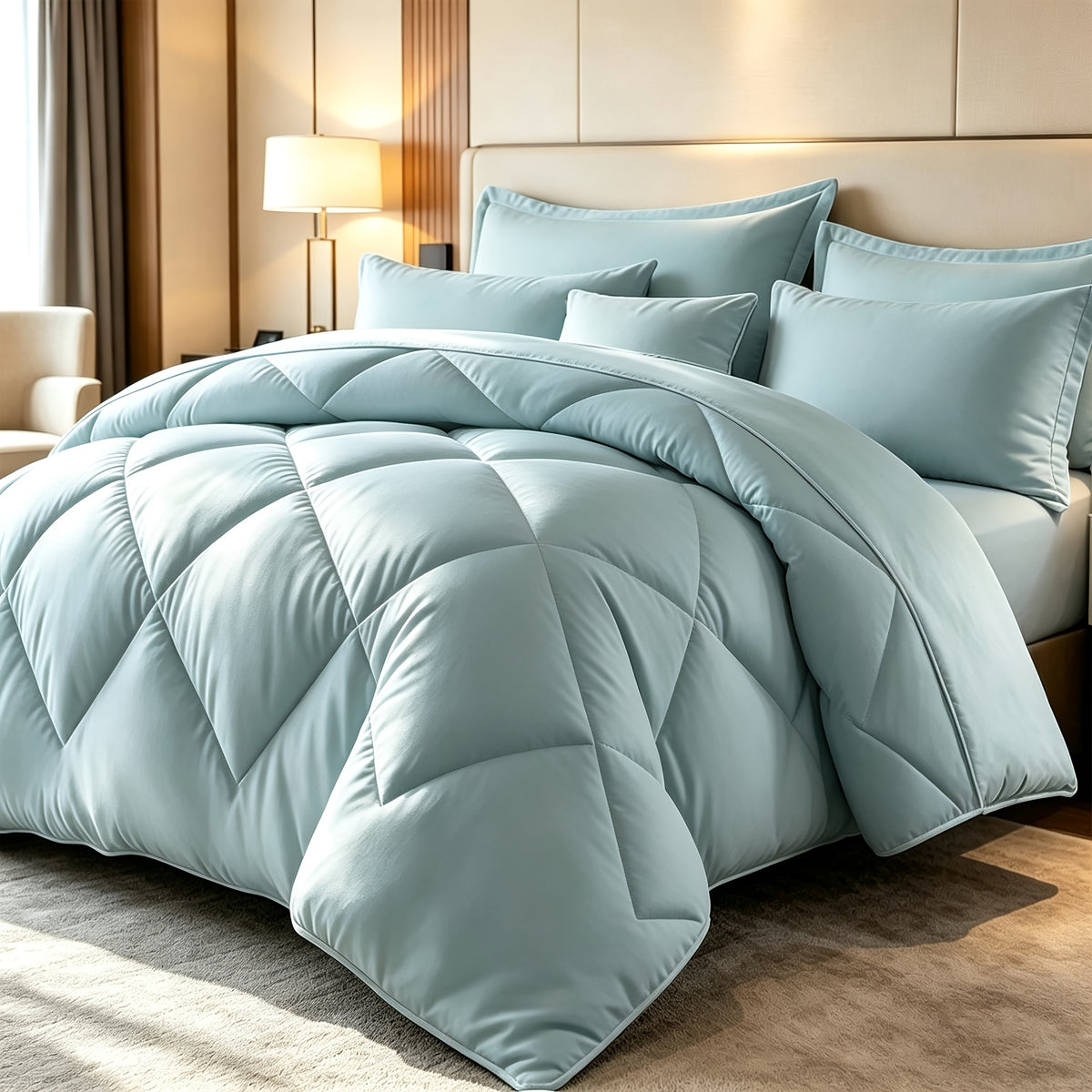 Diamond Pattern Quilt Bedding Set with Pillowcases 2/3 Piece – Soft Breathable Lightweight Comforter Twin Queen King 30+ Colors