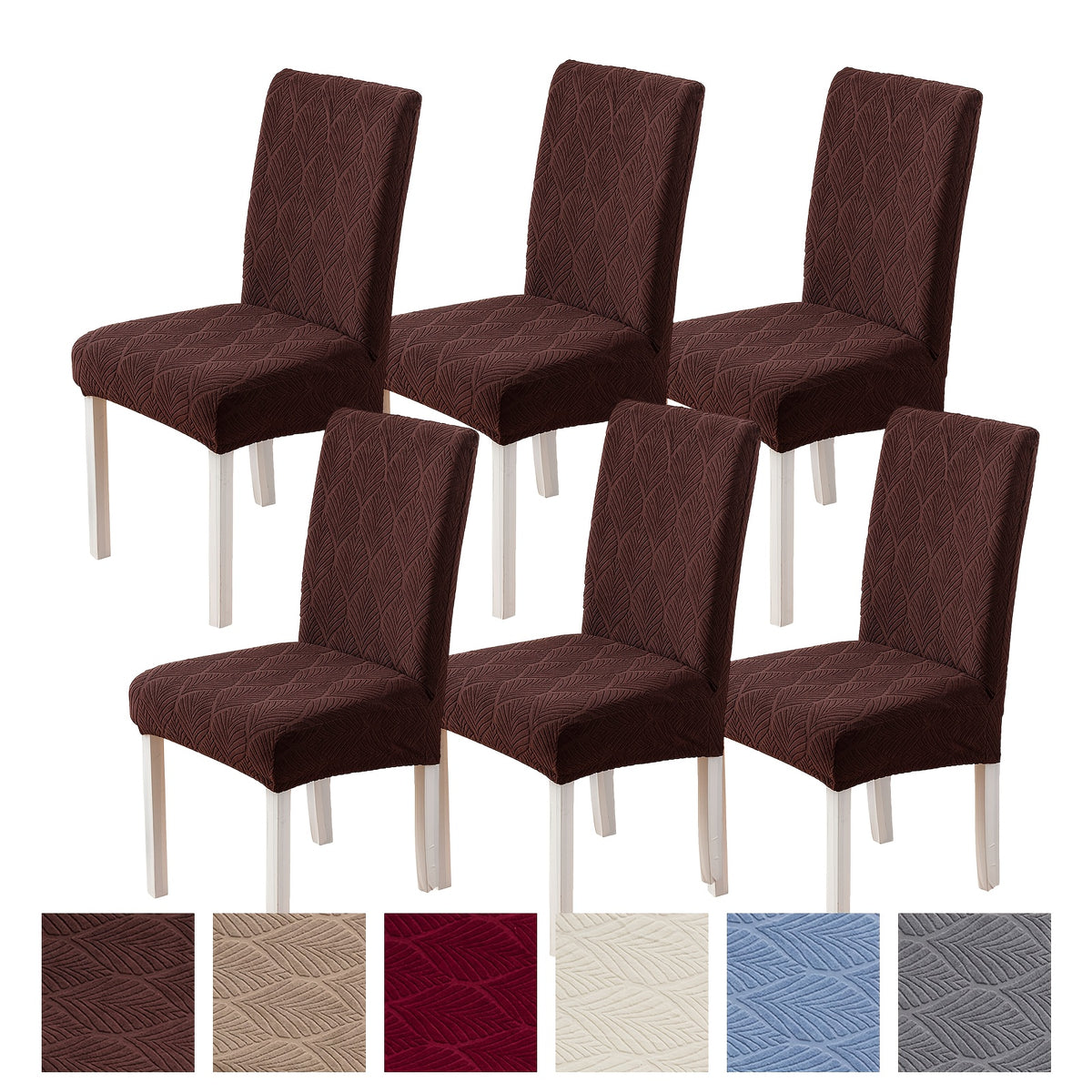 Dining Chair Covers Set of 6 Small Leaf Pattern Thickened Polyester-Spandex Elastic Slipcovers – Machine Washable, Pet Friendly, 6 Colors, One-Piece Design for Home & Restaurant