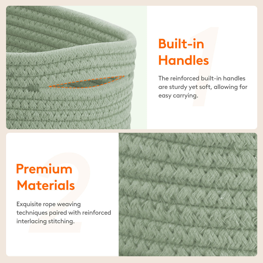 Woven Storage Baskets Set of 6 – Cotton Rope Round Shelf Baskets Bins for Organizing Closet Living Room Bedroom Playroom, Cute Small Decorative Cube Storage Caddy, Multiple Colors Available