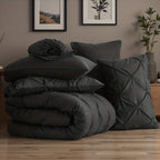 Luxury Pleated Comforter Set 5/7 Pcs – Soft Plush Fiber Fill, Quilted Comforter, Fitted Sheet, Flat Sheet, Pillowcases & Shams, Twin Full Queen King Year-Round Bedding