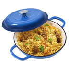 Enamel Cast Iron Dutch Oven 3QT with Lid – Shallow Wide Bottom, Double Handle, 4 Colors (Red, Blue, Green, Orange) | All Stove Types Compatible – Perfect for Cooking, Stewing & Braising