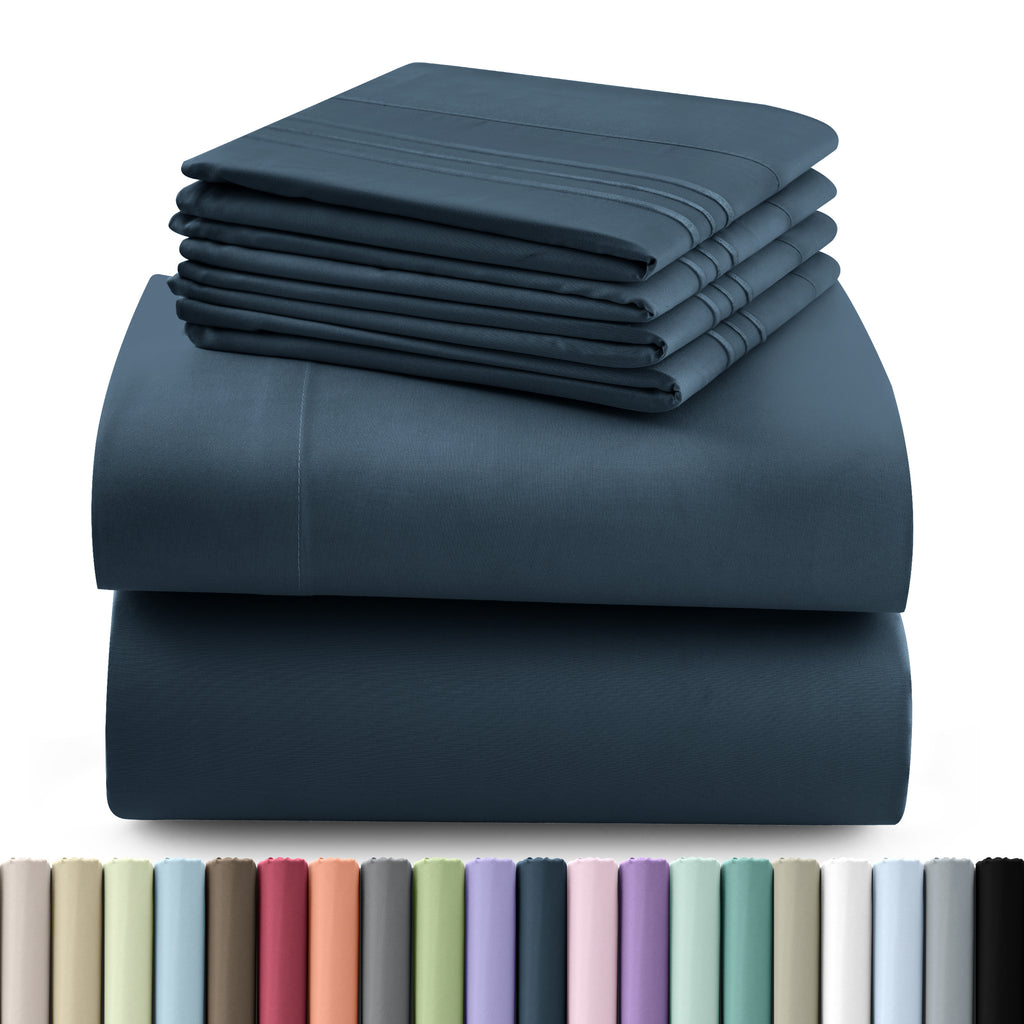 Hannah Bedding Sheet Set 6pcs Brushed Polyester 16" Deep Pocket – Embroidered Pillowcases Hotel Luxury Soft Bed Sheets for Twin Full Queen King Cal King, 24 Colors