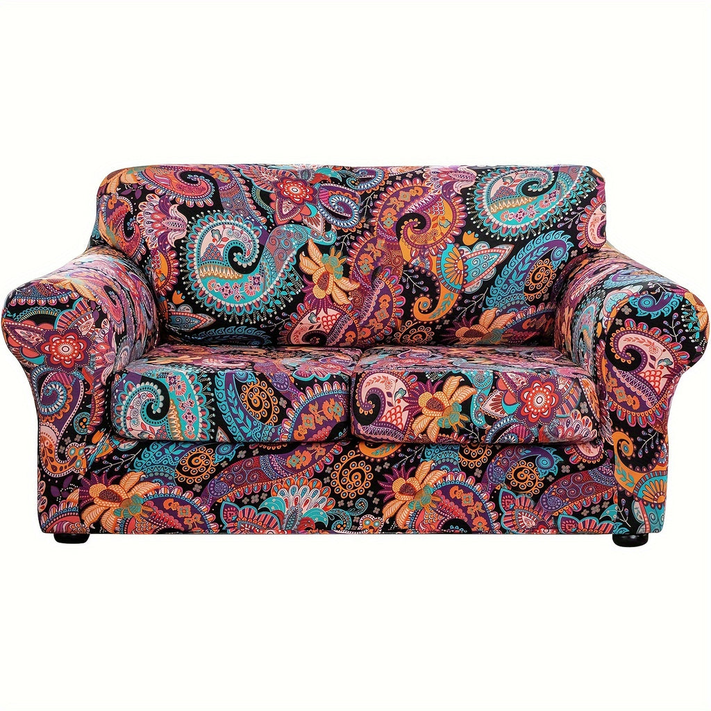 Boho Floral Sofa Slipcover Set with Separate Seat Cushion Covers – Washable Stretch Couch Cover for Armchair Loveseat Sofa, Drawstring Fit, Pet Friendly, 6 Colors