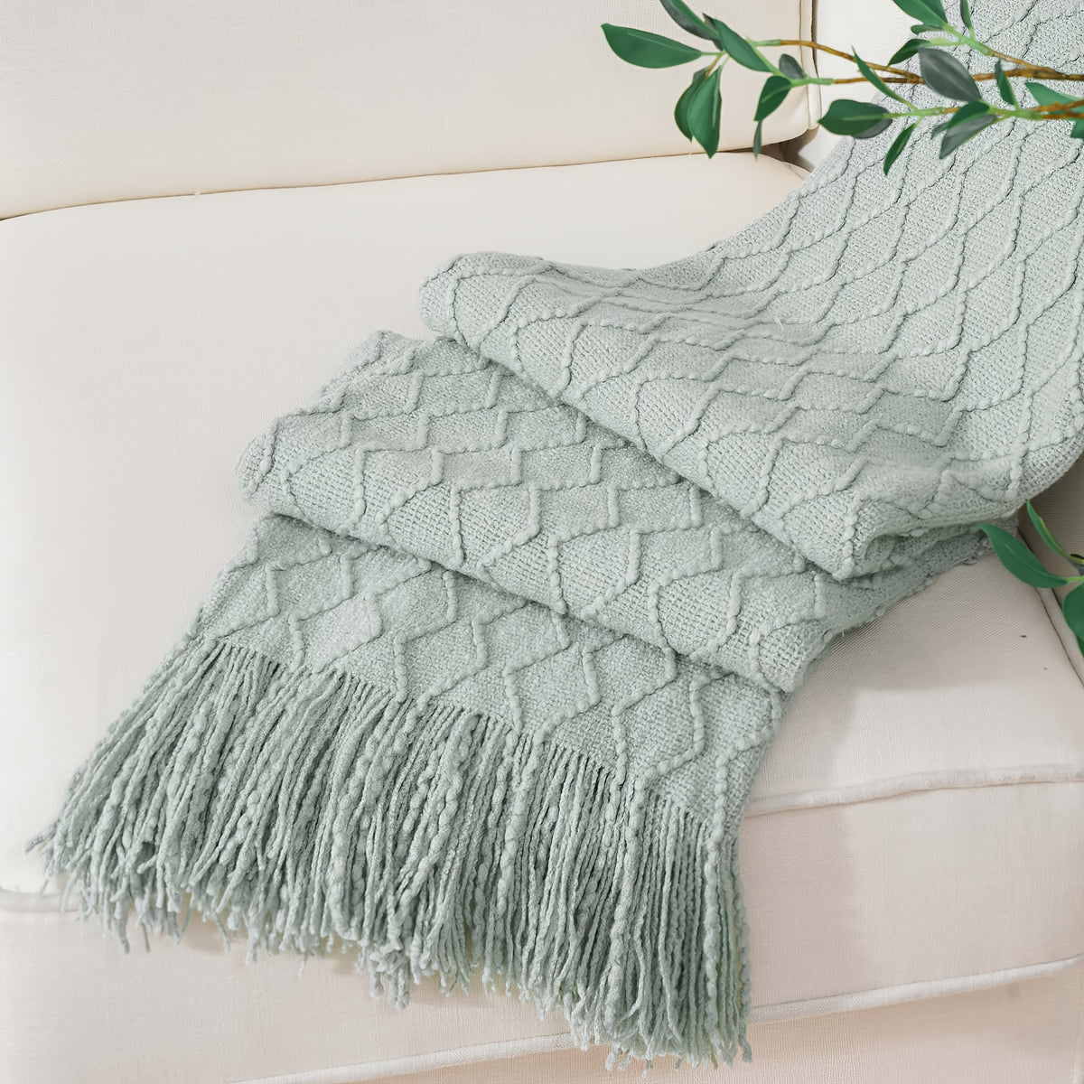 Tassel Throw Blanket Soft Warm Decorative for Couch Bed Sofa Autumn Winter Home Decor 50x60 Inch Ivory Khaki Dark Gray Navy Sage Rust Red