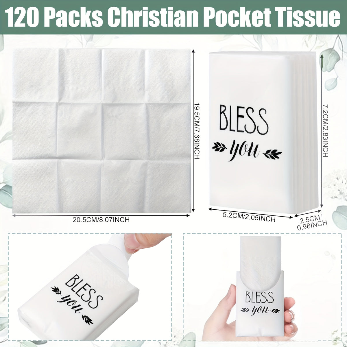 Christian Pocket Tissues Bulk 120 Pack 3-Ply Bible Verse Travel Facial Tissues for Church Supplies, Religious Party Favors, Teacher Gifts, Christmas, Thanksgiving & Back to School Events