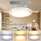 Rechargeable LED Ceiling Lamp with Motion Sensor – 3 Color Modes, 10 Brightness Levels, Remote Control & Timer – Battery-Powered Semi Flush Mount for Living Room, Kitchen & Bathroom
