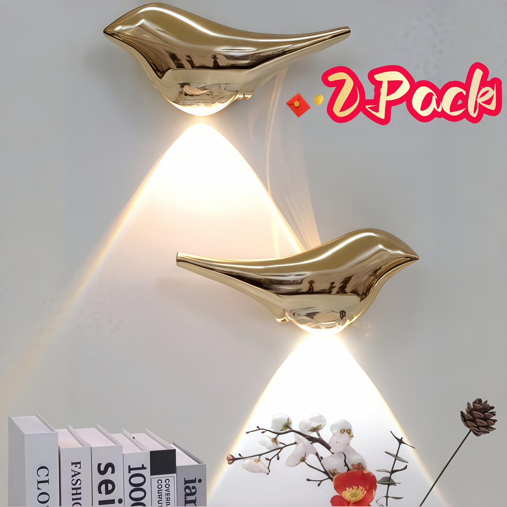 Motion Sensor Night Light 2-Pack Golden Bird Wall Lamp Rechargeable Magnetic Mount No Wiring 2-Color Modes for Bedroom Hallway Bathroom Living Room