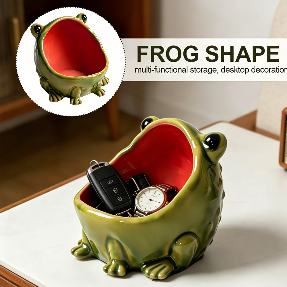 Frog Statue Storage Tray & Key Holder – Cute Animal Sculpture Desktop Organizer, Decorative Candy & Key Dish for Entryway, Desk & Home Decor, Unique Housewarming Gift (Non-Food Contact)