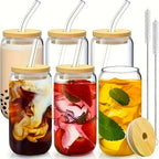 Glass Cups with Lids and Straws 18.7oz – Mason Jar Iced Coffee Glasses, Water Tumblers with Straw Brush (4 or 6 Pack)