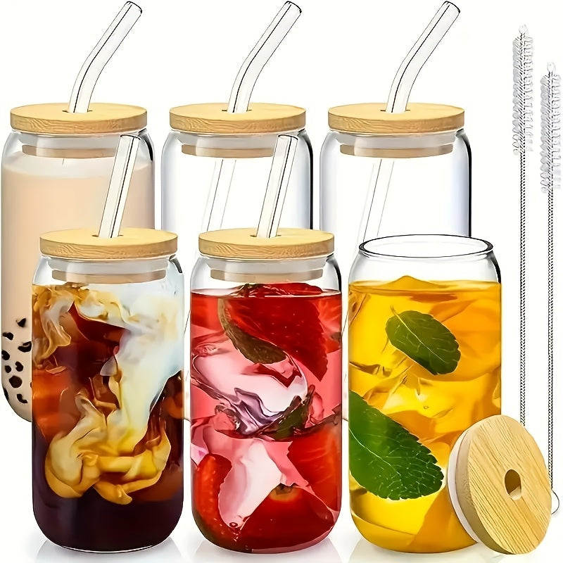 Glass Cups with Lids and Straws 18.7oz – Mason Jar Iced Coffee Glasses, Water Tumblers with Straw Brush (4 or 6 Pack)