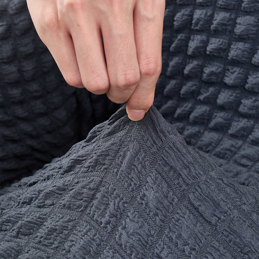 Velvet Jacquard Sofa Cover Ruffle Detail – Non-Slip Dustproof Soft Breathable Slipcover, Machine Washable All-Season, Polyester Spandex, 1/2/3/4 Seater, Grey