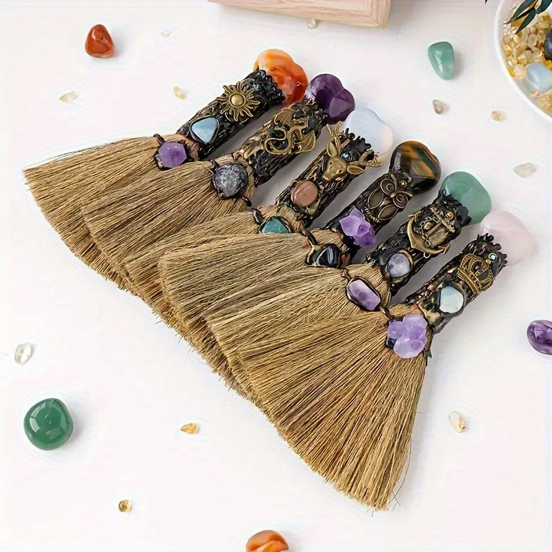 Mini Magic Brooms 12pcs Decorative Christmas Halloween Day of the Dead Witch Broom Set for Home Decor DIY Crafts Crystal Accessories Holiday Birthday Gift