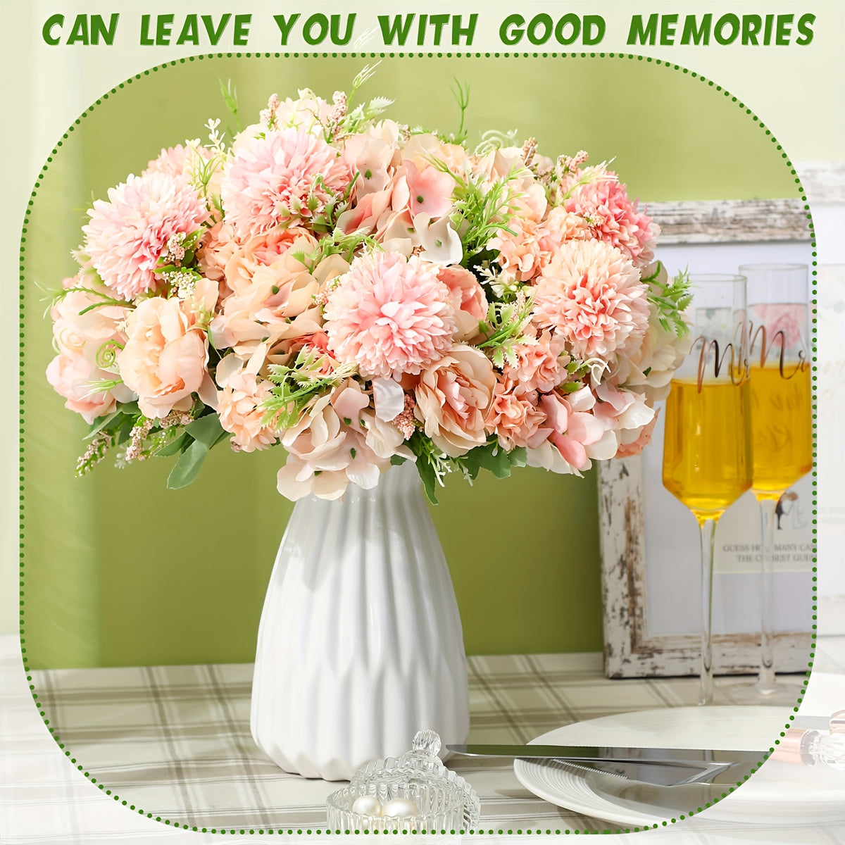 Artificial Peony Flowers 12 Bundles – Faux Peony & Hydrangea Bouquet for Wedding Table Centerpiece, Floral Vase Decor, Home & Party Flower Arrangements