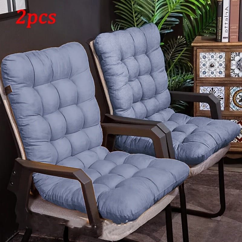 Chair Cushion Set 2pcs Thick Polyester with Straps – Full Back Support Seat Pad for Leisure Chairs, Garden Furniture & Indoor Outdoor Seating, Machine Washable, Multiple Colors