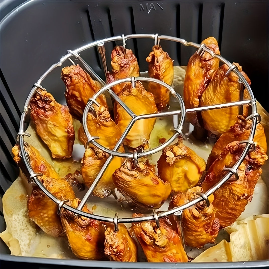 304 Stainless Steel Vertical Grill Rack for Air Fryer – 21-Piece Set with 20 Skewer Needles, Fits 3QT-6QT | Even Heating for Meat & Vegetables