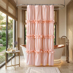 Bow Tie Ruffle Shower Curtain Vintage Handcrafted - Waterfall Ruched Fabric Bath Curtain with Hooks, Quick Dry Machine Washable, Farmhouse Romantic Decor, Multiple Sizes & Colors