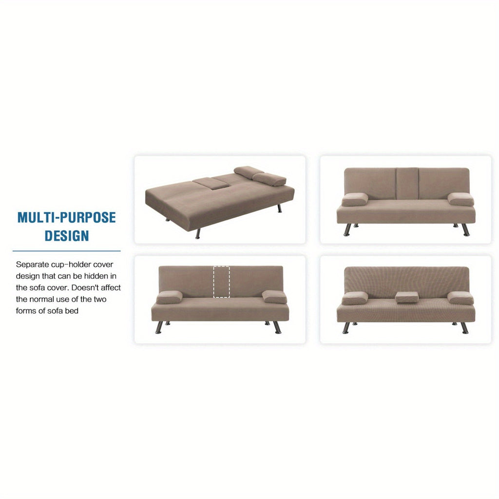 Sofa Cover 4-Piece Stretch Futon Slipcover Set with Removable Armrest & Cupholder Covers – Spandex Jacquard Furniture Protector, Black & Navy