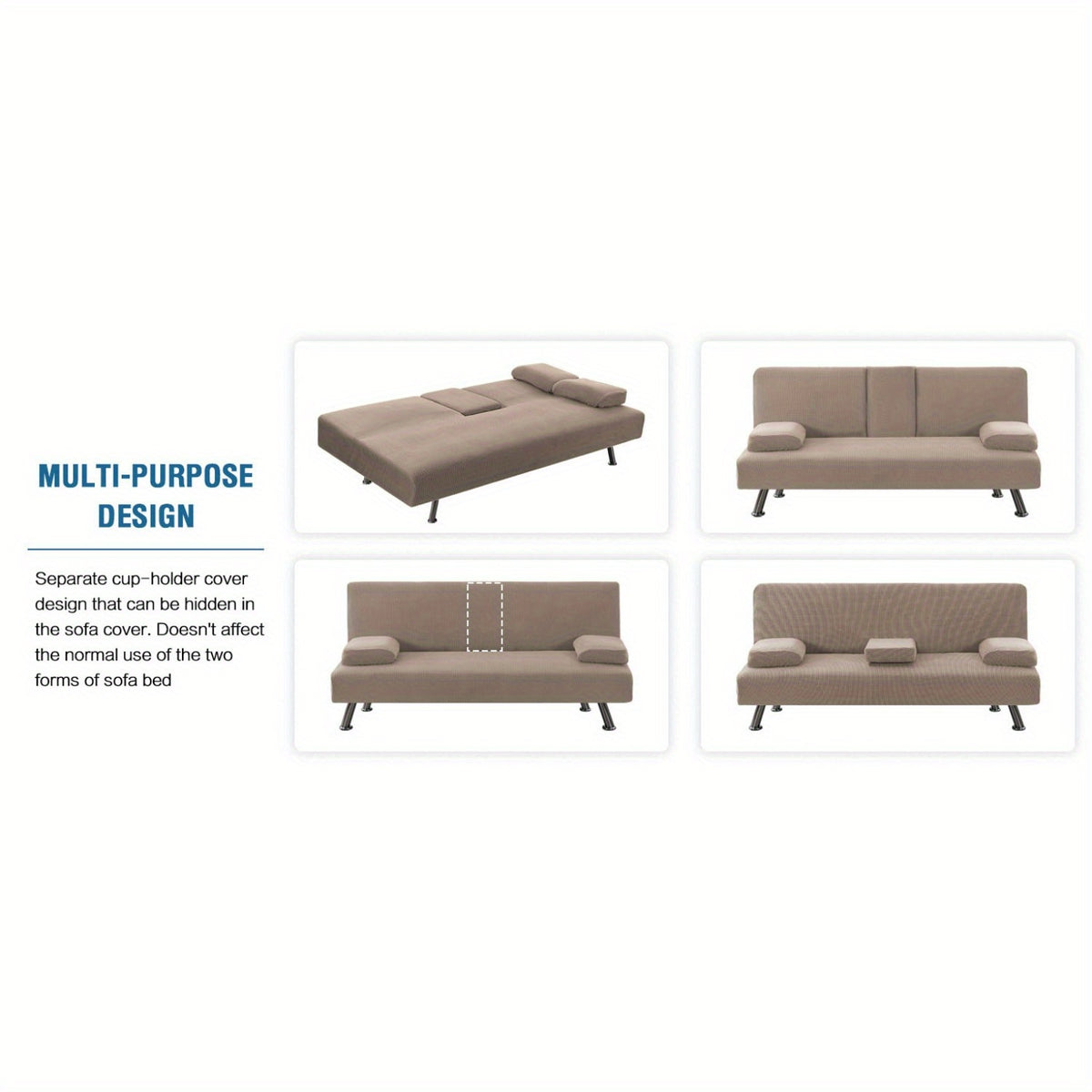 Sofa Cover 4-Piece Stretch Futon Slipcover Set with Removable Armrest & Cupholder Covers – Spandex Jacquard Furniture Protector, Black & Navy