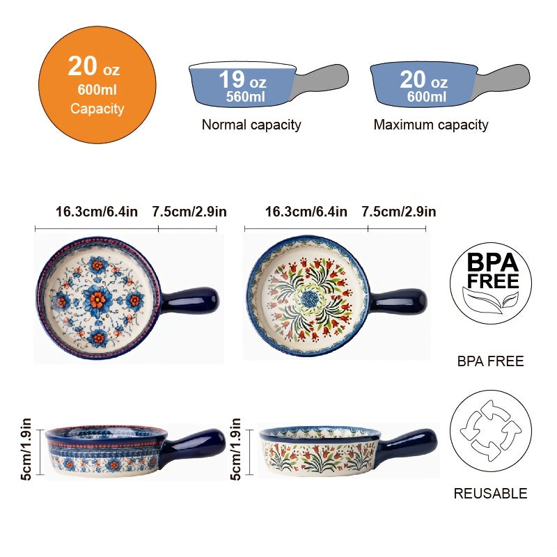 Bohemian Noodle Bowl Set with Lids Microwave Dishwasher & Oven Safe – Ceramic Soup Salad Fruit Meal Prep Bowls for Home, Office & Travel – 4 or 8 Piece