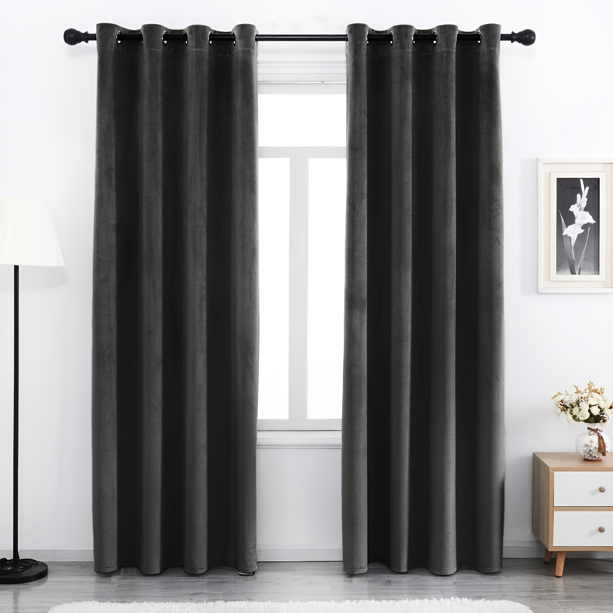 Velvet Curtains 52” Wide – Soft Grommet Thermal Insulated Light Filtering Velvet Window Panels for Bedroom | 2-Panel Set in 14 Colors & 7 Lengths