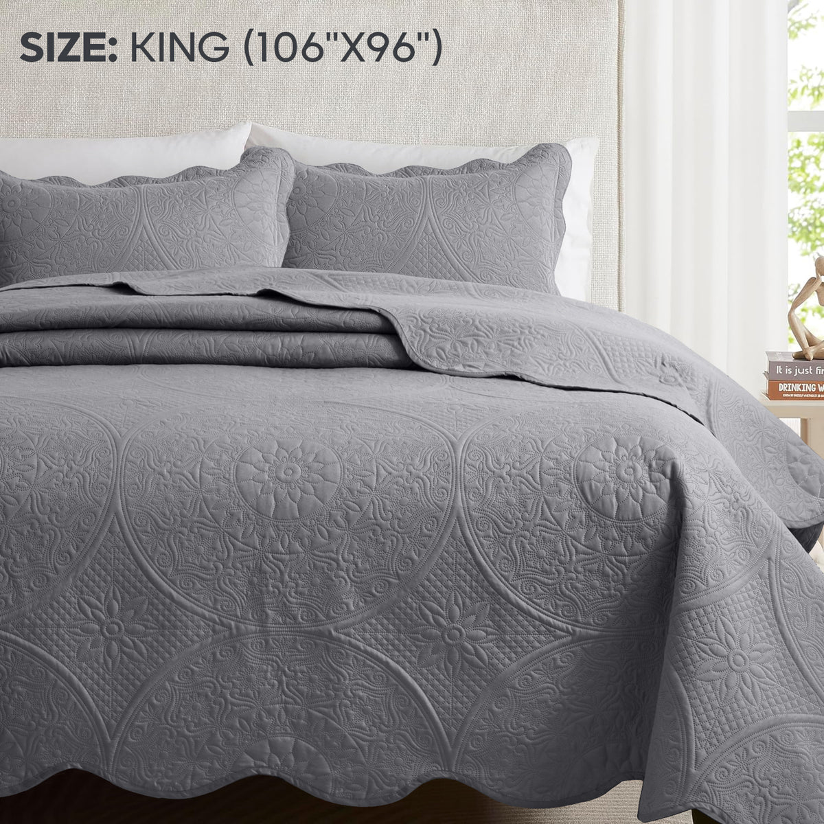 Luxury Quilted Bedspread Set 3 Piece Floral Coverlet with Pillow Shams Breathable Lightweight All Season - Twin Queen King California King 16 Colors