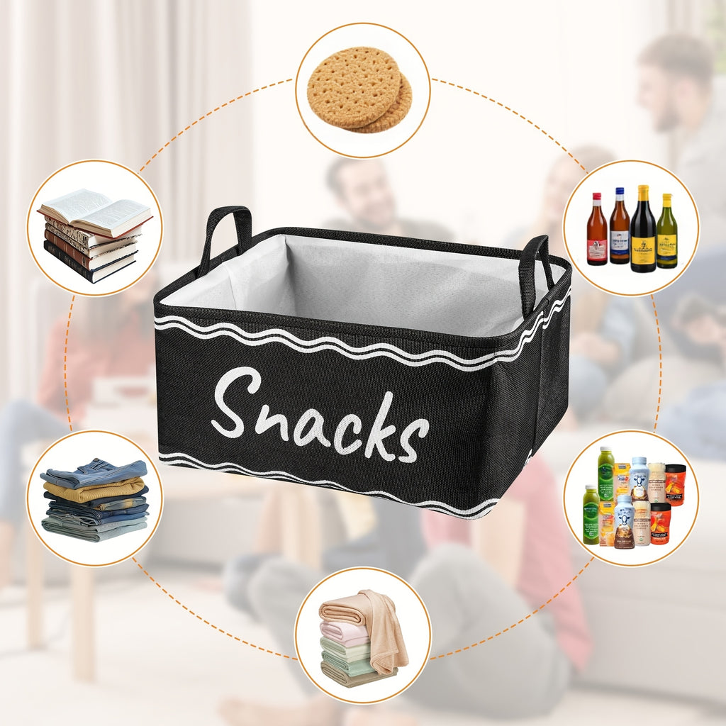 Large Snack Bin Organizer with 5 Chip Clips – Countertop Pantry Snack Basket for Chips, Pretzels, Cookies & Popcorn, Kitchen Organization Shelf Basket