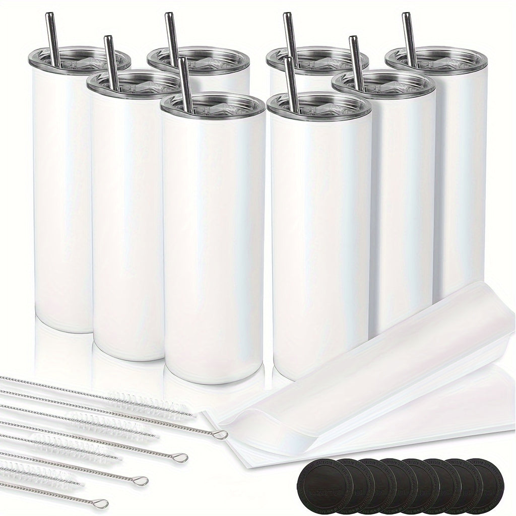 20oz Blank Sublimation Stainless Steel Insulated Tumbler with Straw Lid & Brush – Bulk Pack (4/8/16/20/50-Pack) for Iced Coffee, Juice, Camping & Events