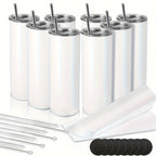 20oz Blank Sublimation Stainless Steel Insulated Tumbler with Straw Lid & Brush – Bulk Pack (4/8/16/20/50-Pack) for Iced Coffee, Juice, Camping & Events