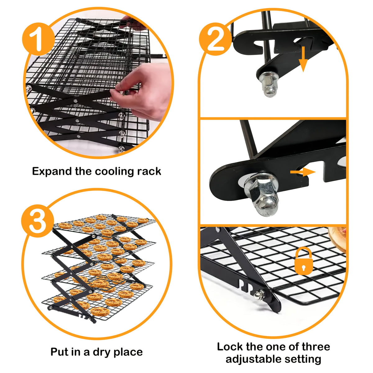 Foldable Cooling Rack Set with Baking Tools – Stackable Oven Cookie Cake Drying Rack, 3/4/5 Piece with Silicone Spatula, Egg Beater & More, Holiday Baking Gift