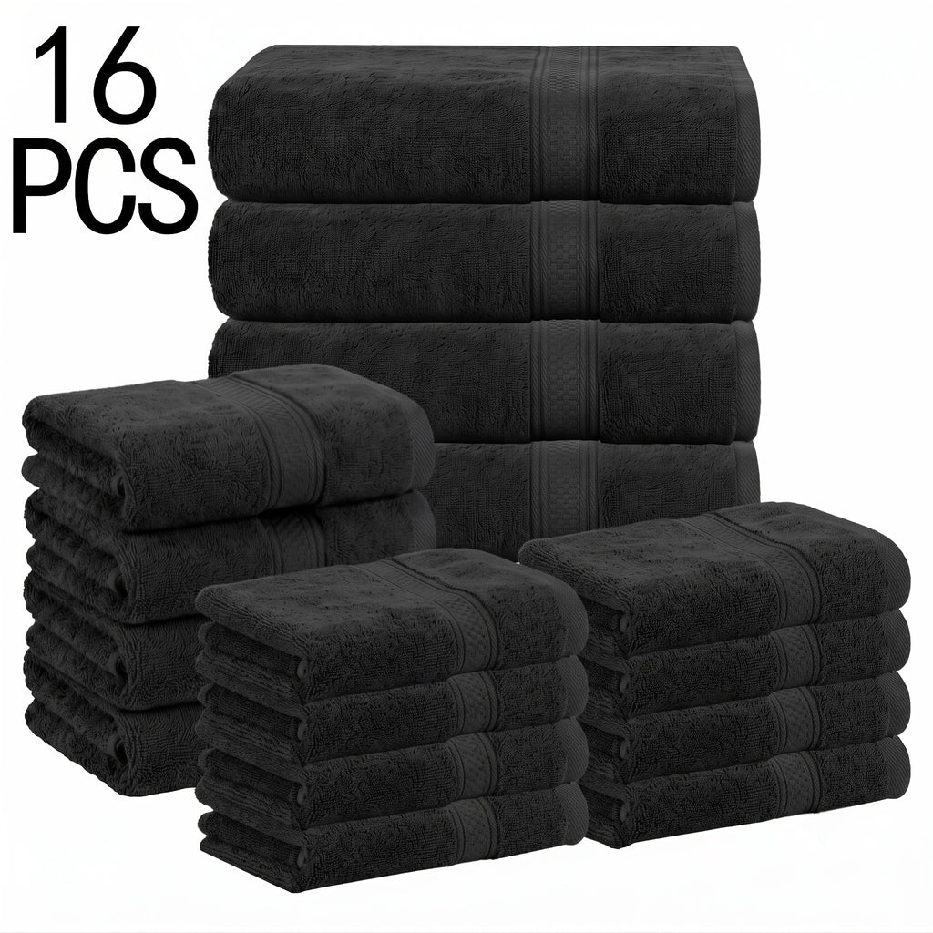 Bath Towel Set 8 or 16 Pcs – Soft Absorbent Quick-Dry Thick Towels with Bath Towels, Hand Towels & Washcloths for Family Hotel Travel, 10 Color Options