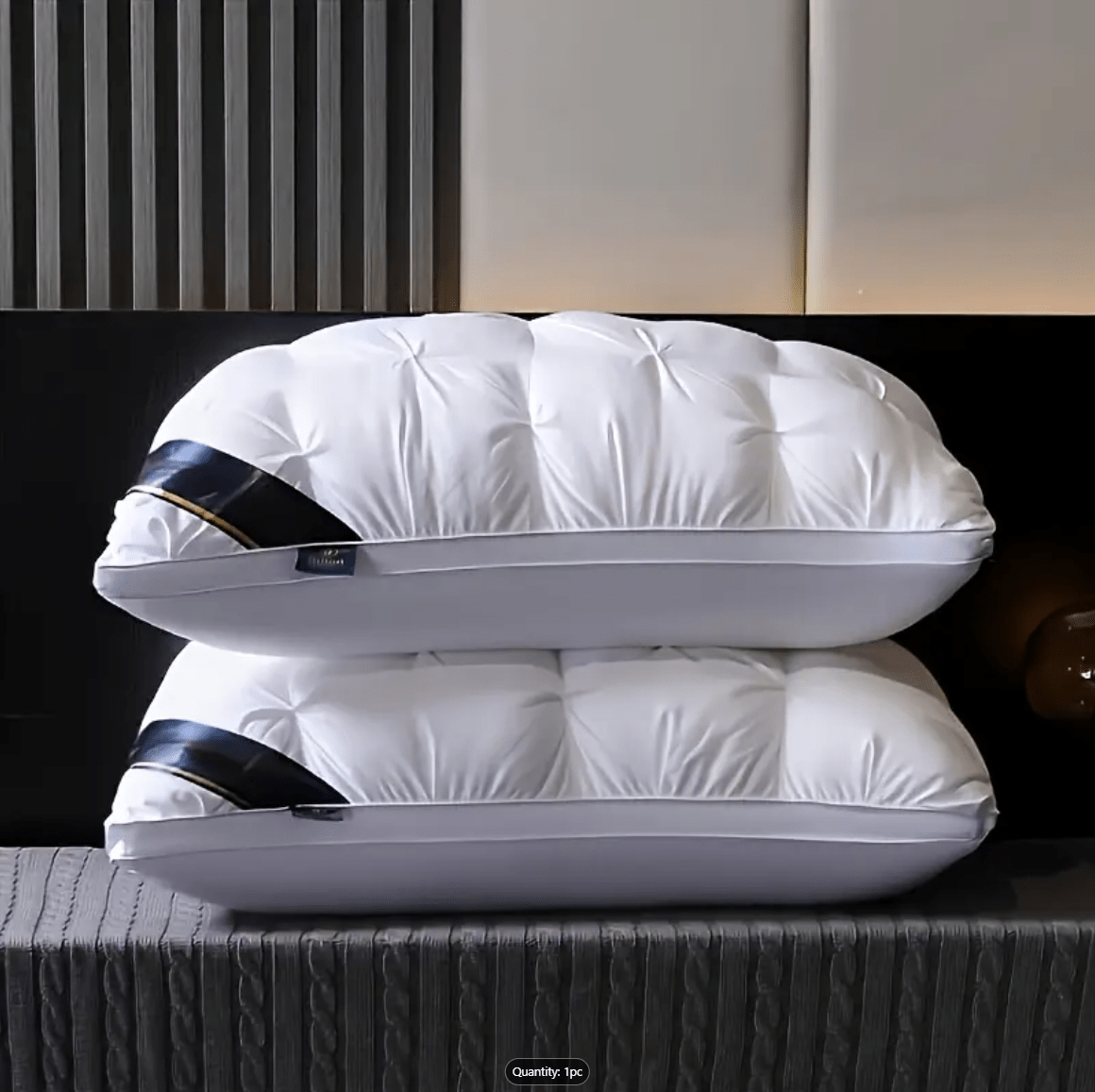 Hotel Quality Bed Pillows - Luxury Soft Polyester Fiber Satin Cover, Deep Sleep Neck Support No-Collapse, Zipper Closure Machine Washable, All-Season, 1/2/3/4-Pack White & Gray