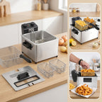 1700W Large Electric Deep Fryer with Time & Temperature Control Stainless Steel View Window Lid Frying Basket 101oz & 1.32 Gallon