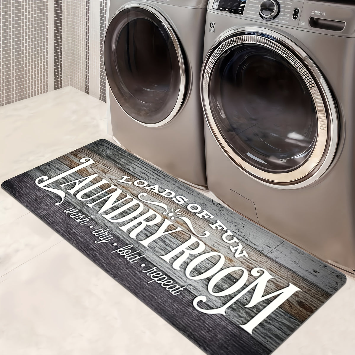 Non-Slip Runner Rug Washable Machine Wash Kitchen Mat Laundry Room | Front of Washer Dryer Bathroom Hallway Porch Floor Mat – White Blue Green Black Red, 45x120 & 45x150cm Easy Care