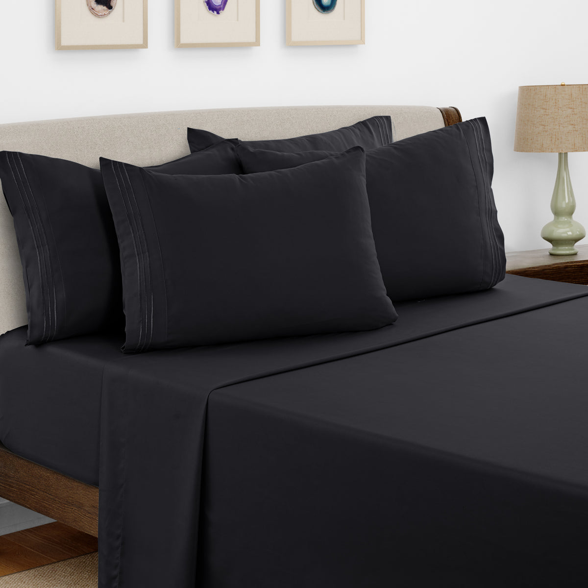 Brushed Microfiber Bed Sheet Set 6 Piece with Embroidered Pillowcases - Hotel Luxury Deep Pocket 16 Inch, Soft Breathable All Season, 24 Colors, Twin Twin XL Full Queen King Cal King
