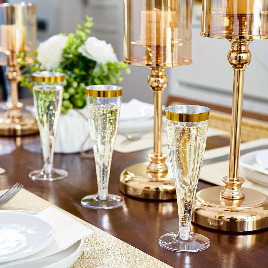 Plastic Champagne Flutes 50 Pack Gold Rim Shatterproof Reusable Wedding Party Glasses 5oz Clear PP Toasting Flute Set for Weddings Parties Buffets