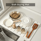 Diatomite Dish Drying Mat Set 7pcs, Super Absorbent Fast-Dry Kitchen Counter Mat, Heat Resistant Trivet & Non-Slip Foldable Stone Texture Mat for Dishes, Sink & Bathroom, Food Safe, Great Gift