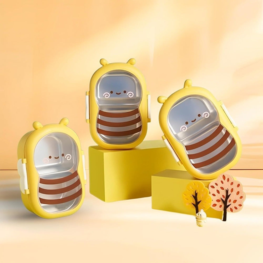 Bee Stainless Steel Bento Box 2 Compartment Lunch Box Microwave Safe Lightweight Portable for Kids Adults Picnic Commute Back to School Gift