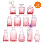 Pink Teardrop Glass Bud Vases 12/36pcs – Vintage Carved Glass Flower Vases for Wedding Decoration, Bridal Shower, Home Table Flower Arrangements & Party Favors