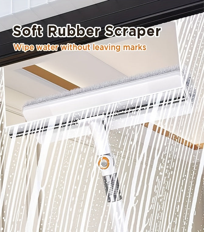 Window Squeegee Cleaner with Extendable Long Handle, 2-in-1 Scrubber & Squeegee Set for Glass, Car Windshield, Floors & High Windows – Streak-Free, Wet & Dry Use, Microfiber Cloth Included