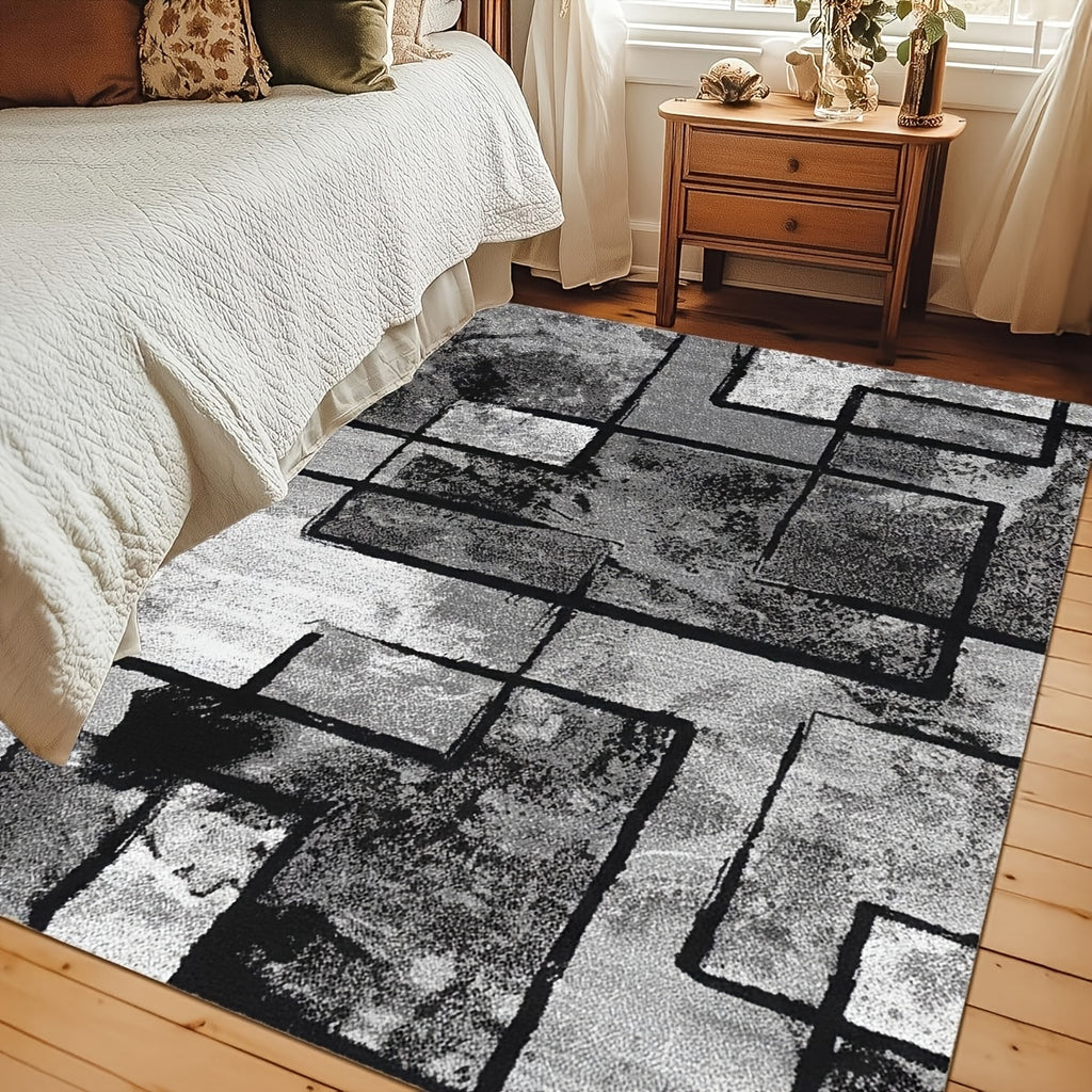 Luxury Velvet Area Rug Non-Slip Machine Washable, Geometric Print Fluffy Polyester Carpet for Living Room Bedroom Kitchen, 7 Sizes Available