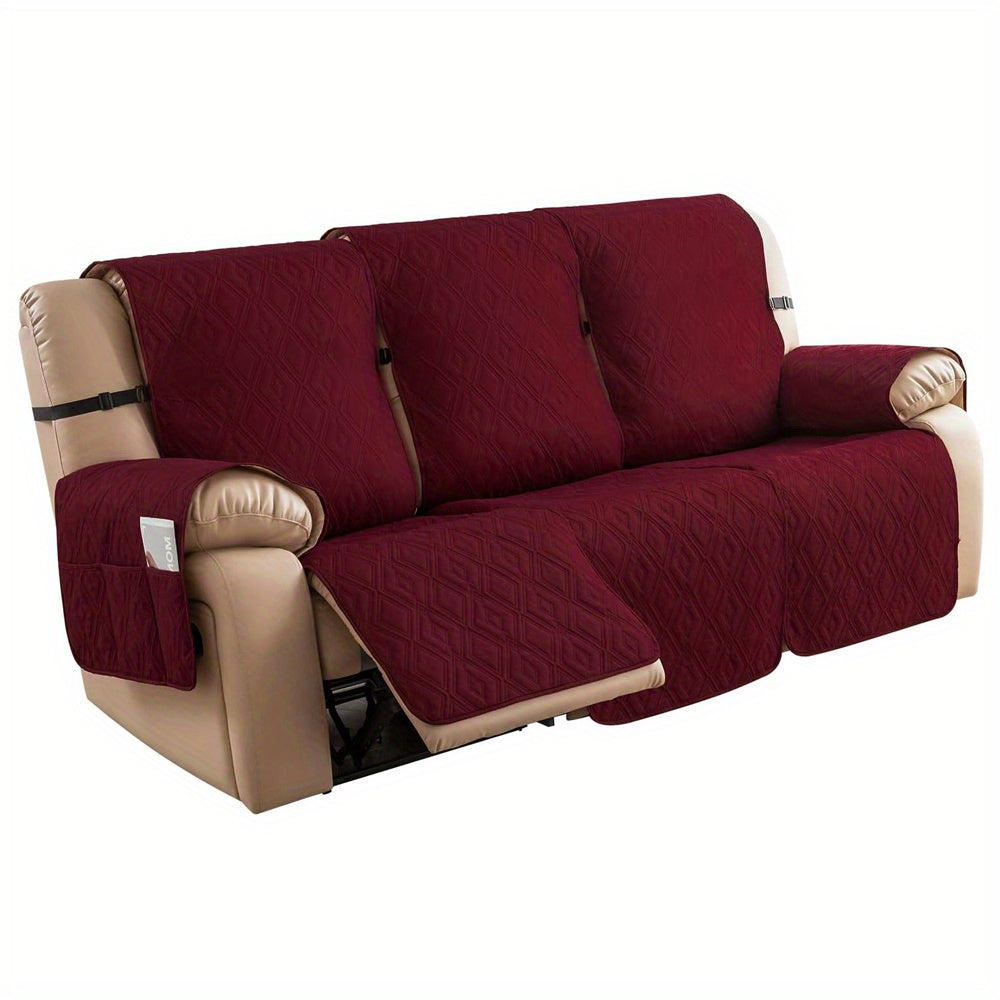 Recliner Sofa Cover Set 3-Piece Non-Slip Couch Covers for 3-Cushion Reclining Couch – Washable Furniture Protector with Elastic Straps for Pets & Dogs, Knit Fabric Slipcover for Living Room