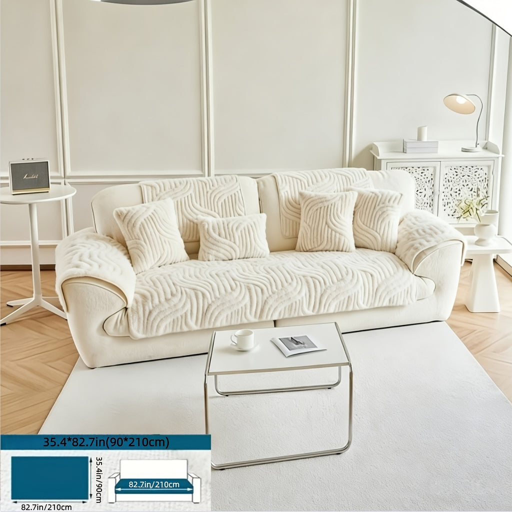 Boho Plush Sofa Cover 2-5 Seater – Non-Slip Backing, Pet-Friendly, Soft Durable Furniture Protector, 4 Colors, All-Season, Living Room Bedroom Office, Off-White Light Grey Dark Gray Light Brown
