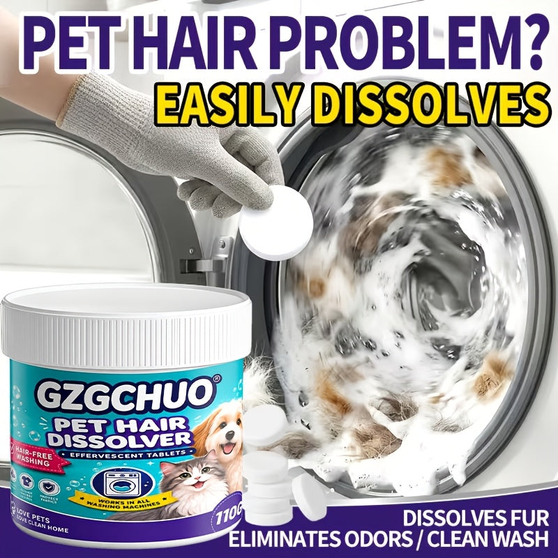 Pet Hair Dissolving Laundry Tablets – Effervescent Cleaner Removes Sticky Pet Hair from Clothes in Washing Machine – No-Soak Odor Eliminator Multi-Purpose Garment Care for Daily Laundry