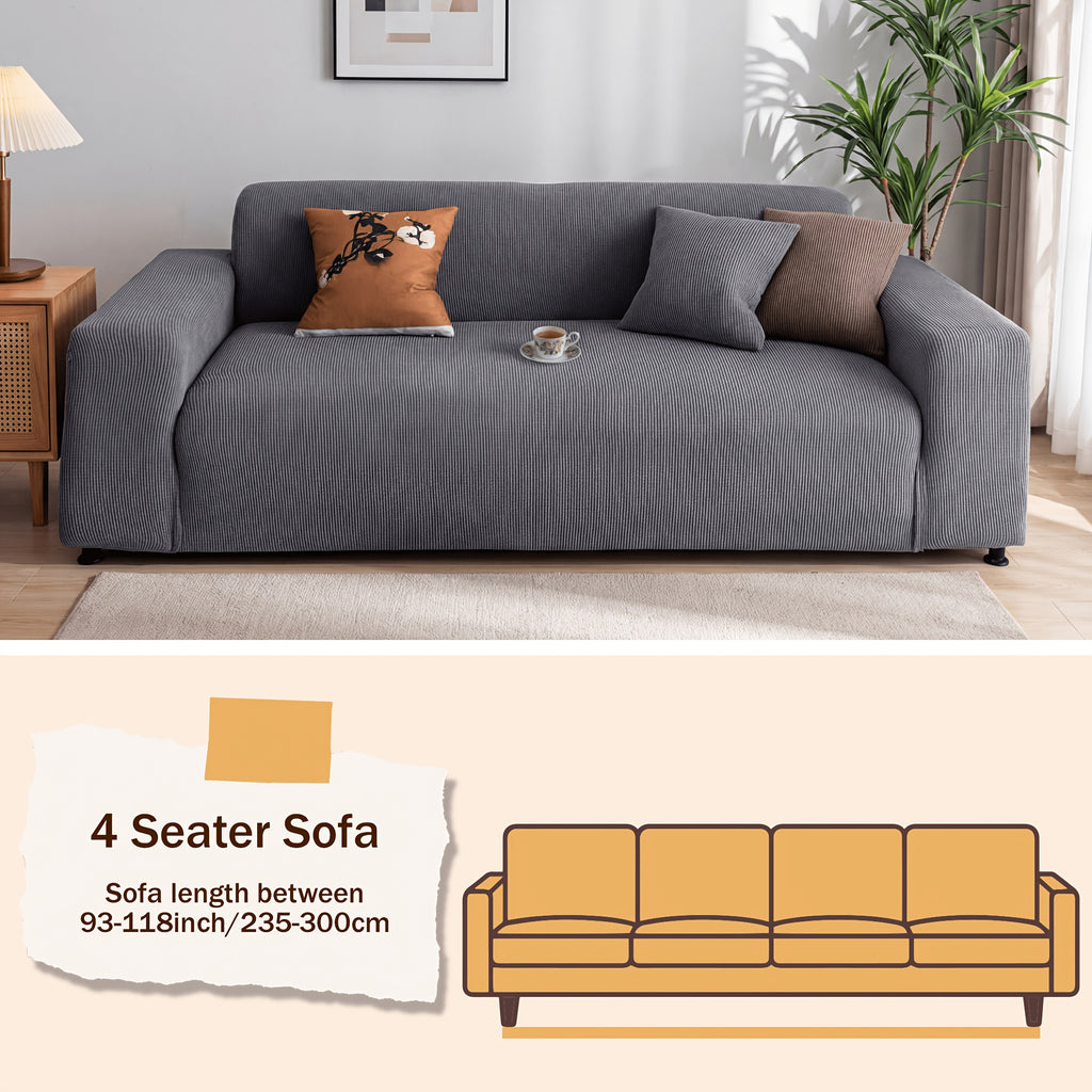 Chenille Sofa Cover Textured Stripe Elastic Full Cover Non-Slip Washable Scratch-Resistant Couch Slipcover for 1 2 3 4 Seater Living Room Office Green Gray Coffee Beige