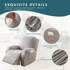 Jacquard Leaf Recliner Chair Cover 4-Piece Stretch Slipcover with Storage Pocket | Furniture Protector for Living Room Recliner, 6 Colors — Dark Gray Beige Wine Red Light Grey Chocolate Light Blue