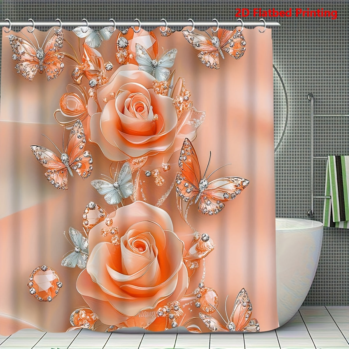 Flower Shower Curtain Set 4pcs – Abstract Floral Bathroom Curtain with 12 Hooks, Bath Mat, U-Shape Mat & Toilet Seat Cover, Modern Bathroom Decor